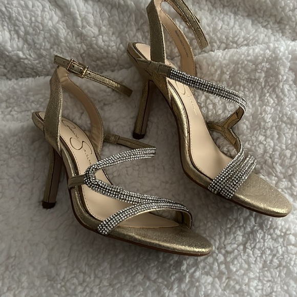 Jessica Simpson Gold Shimmer Fabric Sandals - Picture 3 of 9